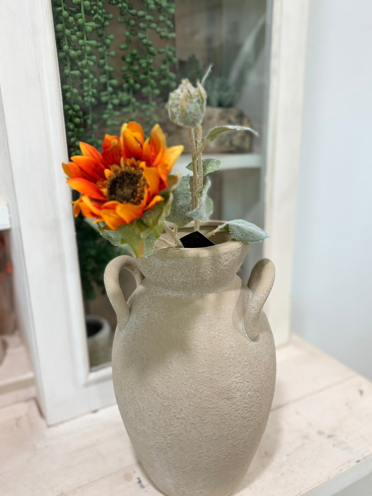 Artificial Orange Flocked Sunflower Stem — 18 Inch Two Tone Fall Wreath Supply-41483A-ORLT K & K Interiors