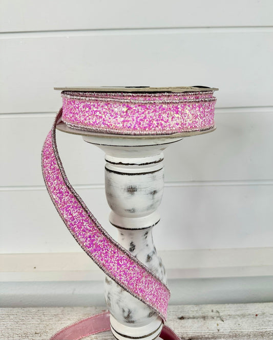 1"x10 yards Designer Farrisilk Sparkly Pixie Dust Wired Ribbon in Light Pink by TCT Crafts - Whimsical Elegance-RK323-14 Farrisilk