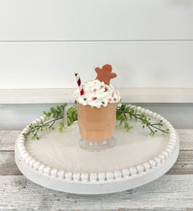 5" Faux Gingerbread Theme Hot Chocolate - Mini Christmas Decor in 8oz Coffee Cup with Clay Cookie, Peppermint & Chocolate Sprinkles TCT Crafts