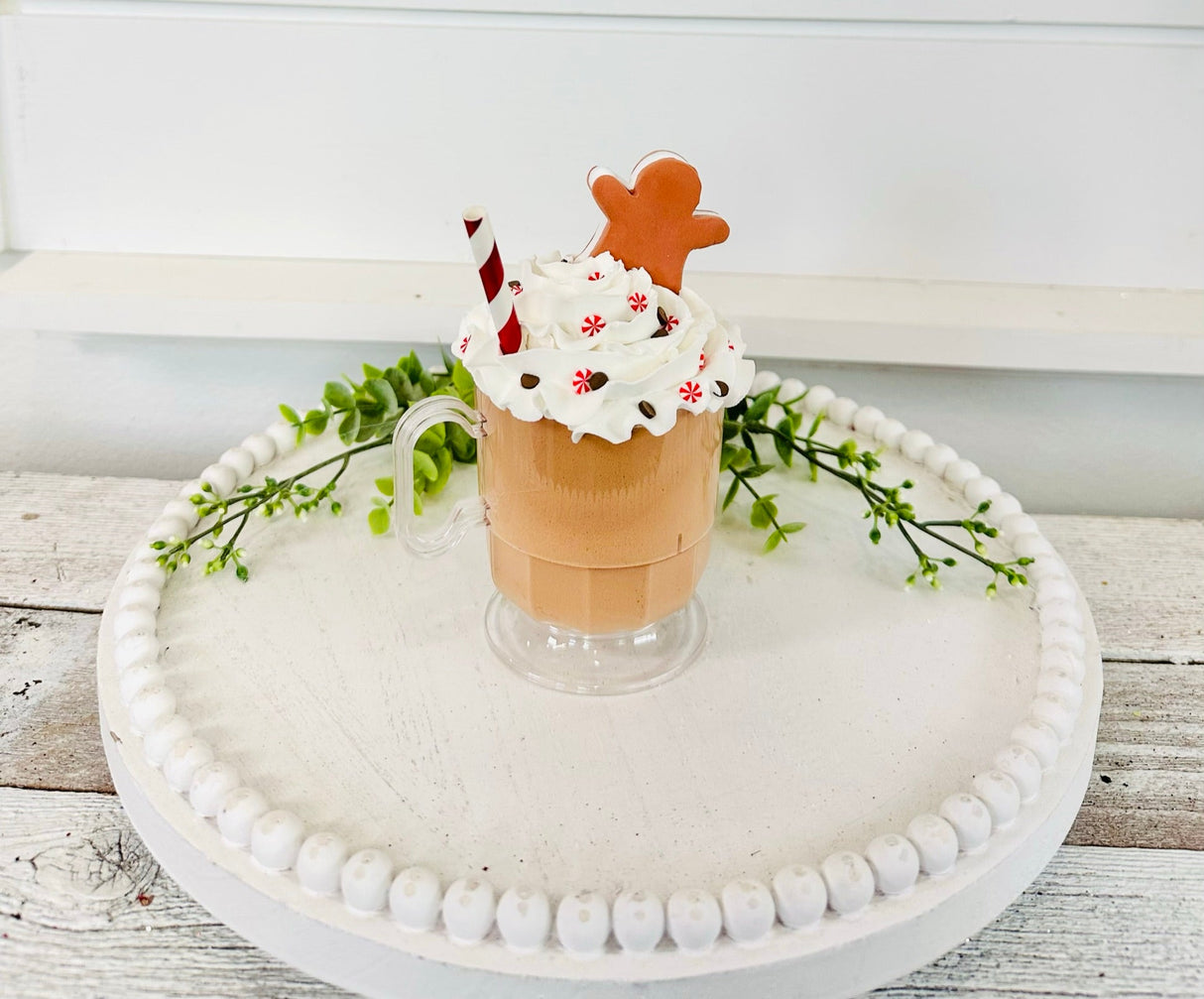 5" Faux Gingerbread Theme Hot Chocolate - Mini Christmas Decor in 8oz Coffee Cup with Clay Cookie, Peppermint & Chocolate Sprinkles TCT Crafts