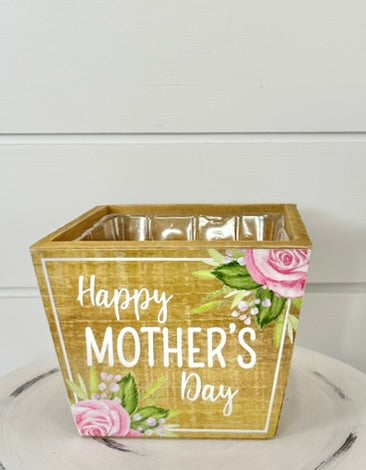 5.75"x4.25"H Wooden Mother's Day Planter with Liner - Choice of 3 Styles - TCT Crafts -KM1143