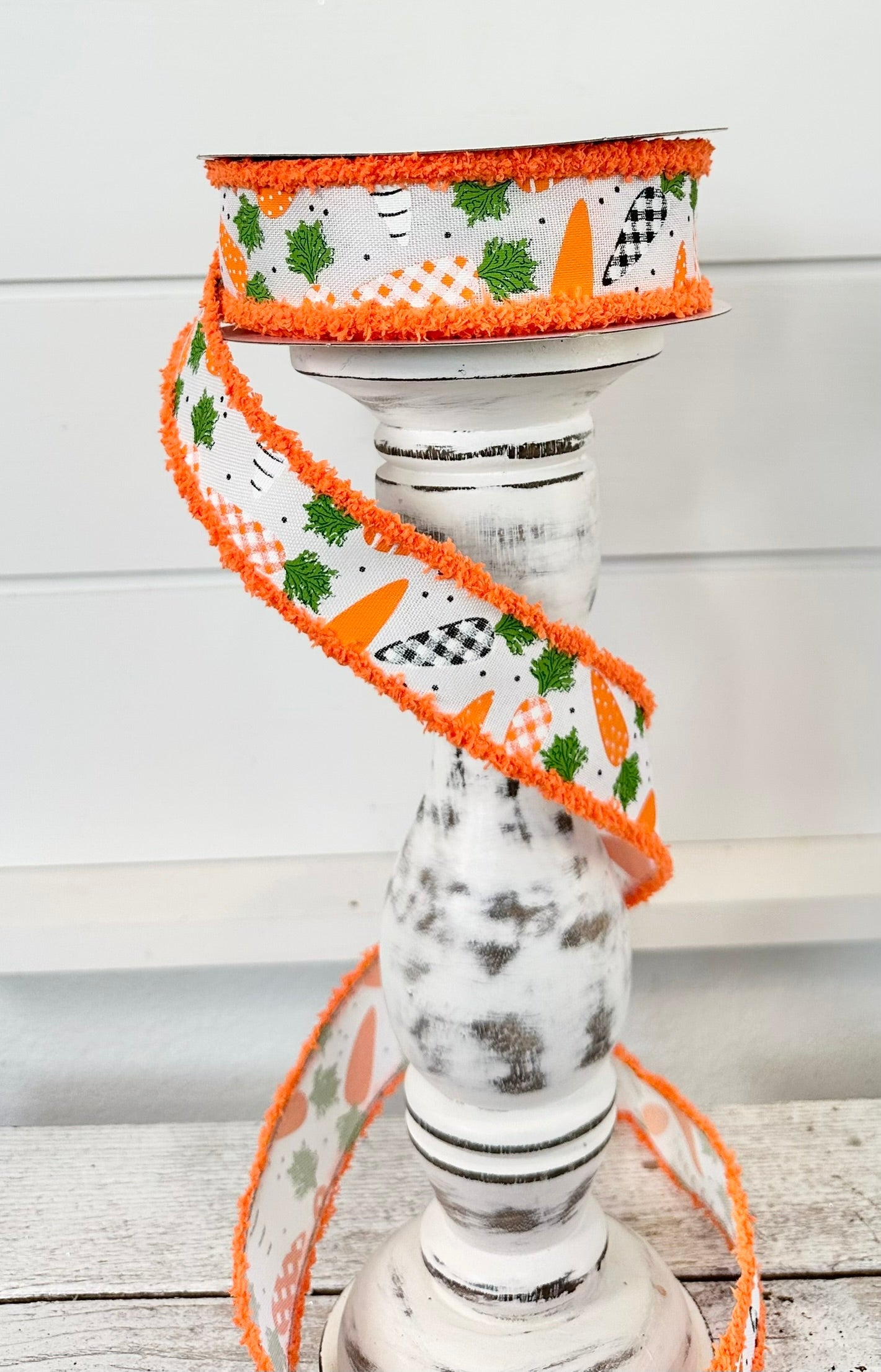 1.5"x10yd Wired Easter Pattern Ribbon - Carrots - White/Green/Black/Orange - TCT Crafts - RGA859427 Craig Bachman