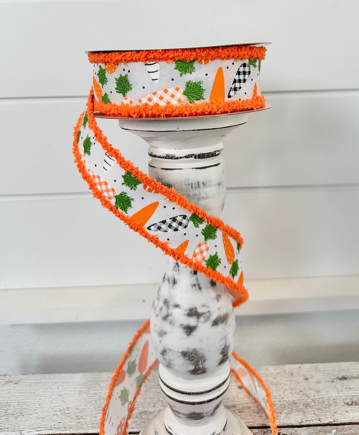 1.5"x10yd Wired Easter Pattern Ribbon - Carrots - White/Green/Black/Orange - TCT Crafts - RGA859427 Craig Bachman