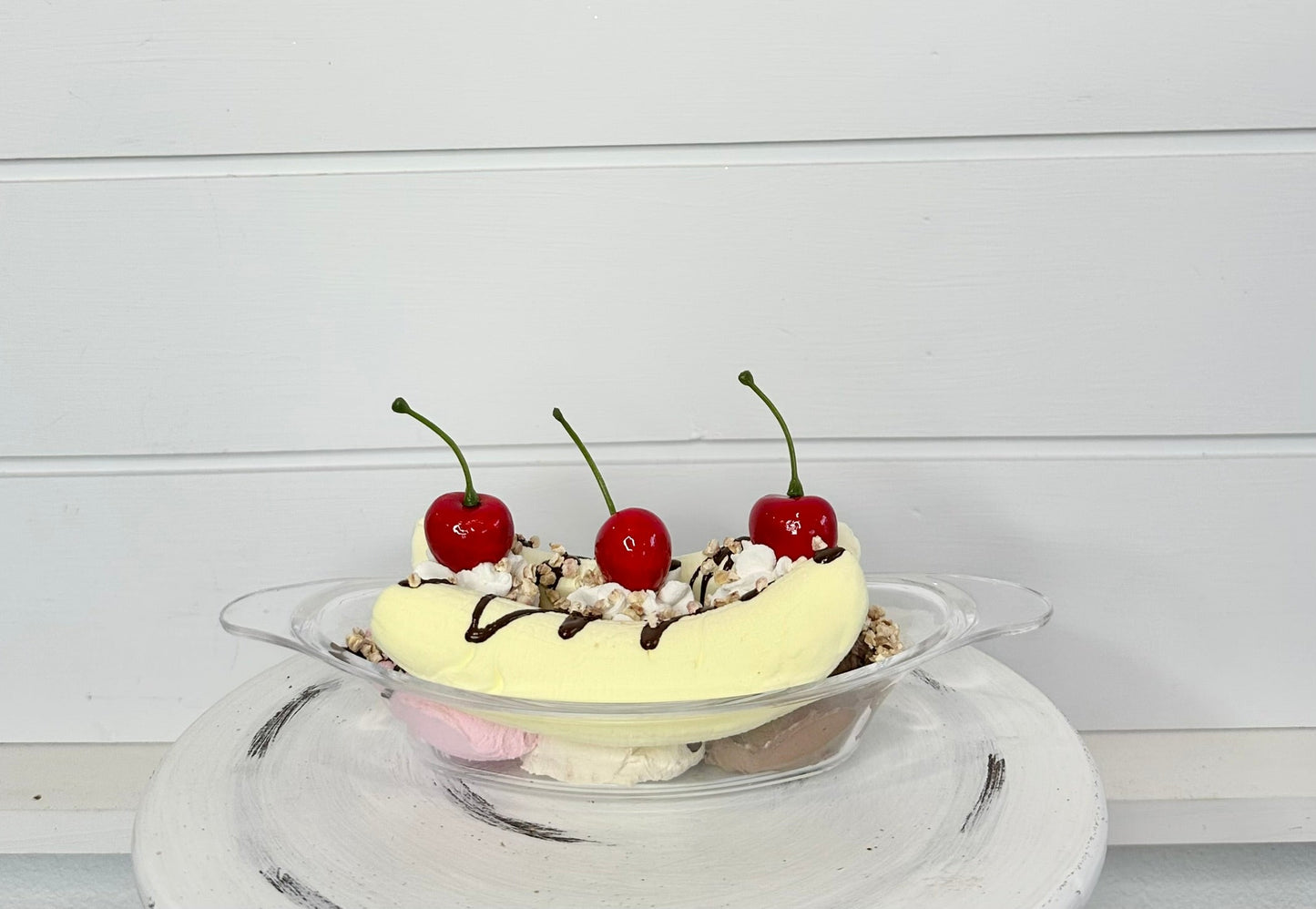 Faux Banana Split Ice Cream Display - Kitchen Decor, Photography Props, Movie Props- Non-Edible Decorative Prop - TCT Crafts