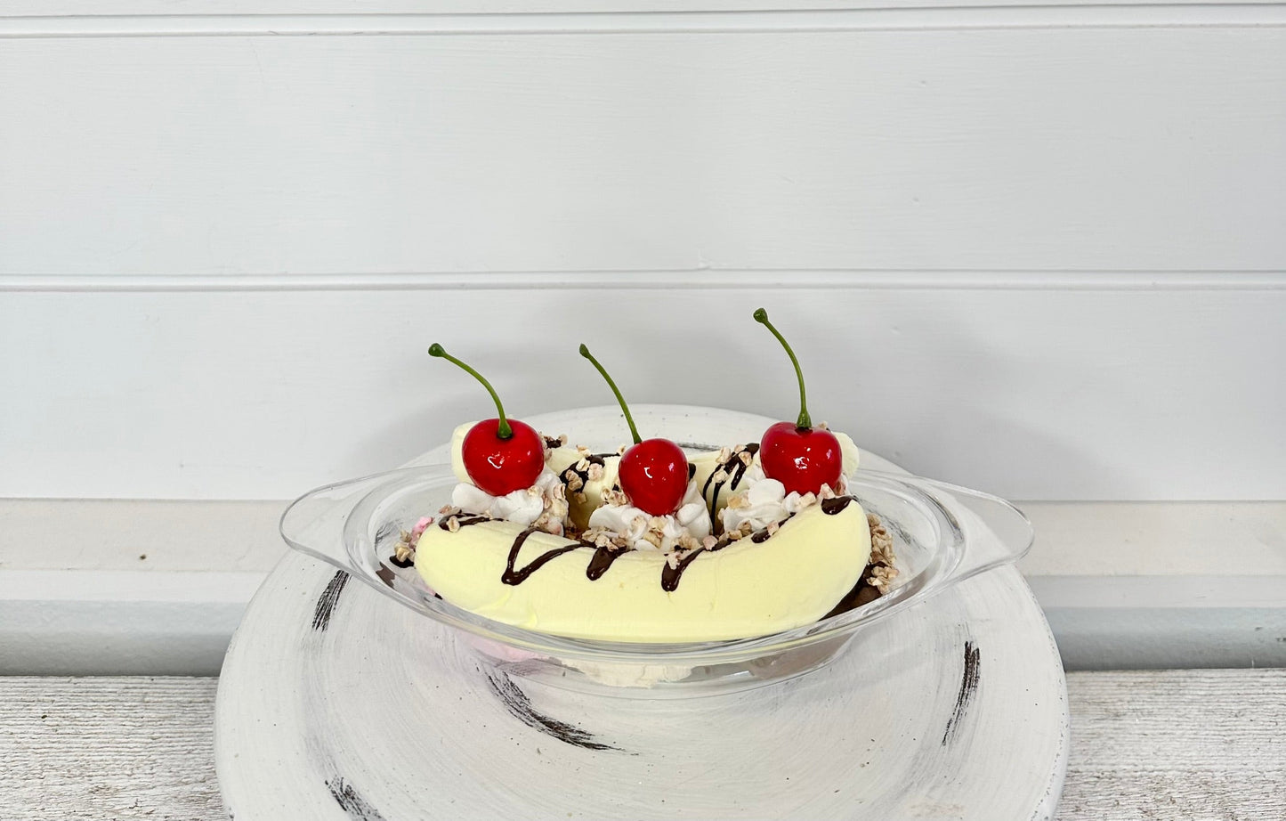 Faux Banana Split Ice Cream Display - Kitchen Decor, Photography Props, Movie Props- Non-Edible Decorative Prop - TCT Crafts