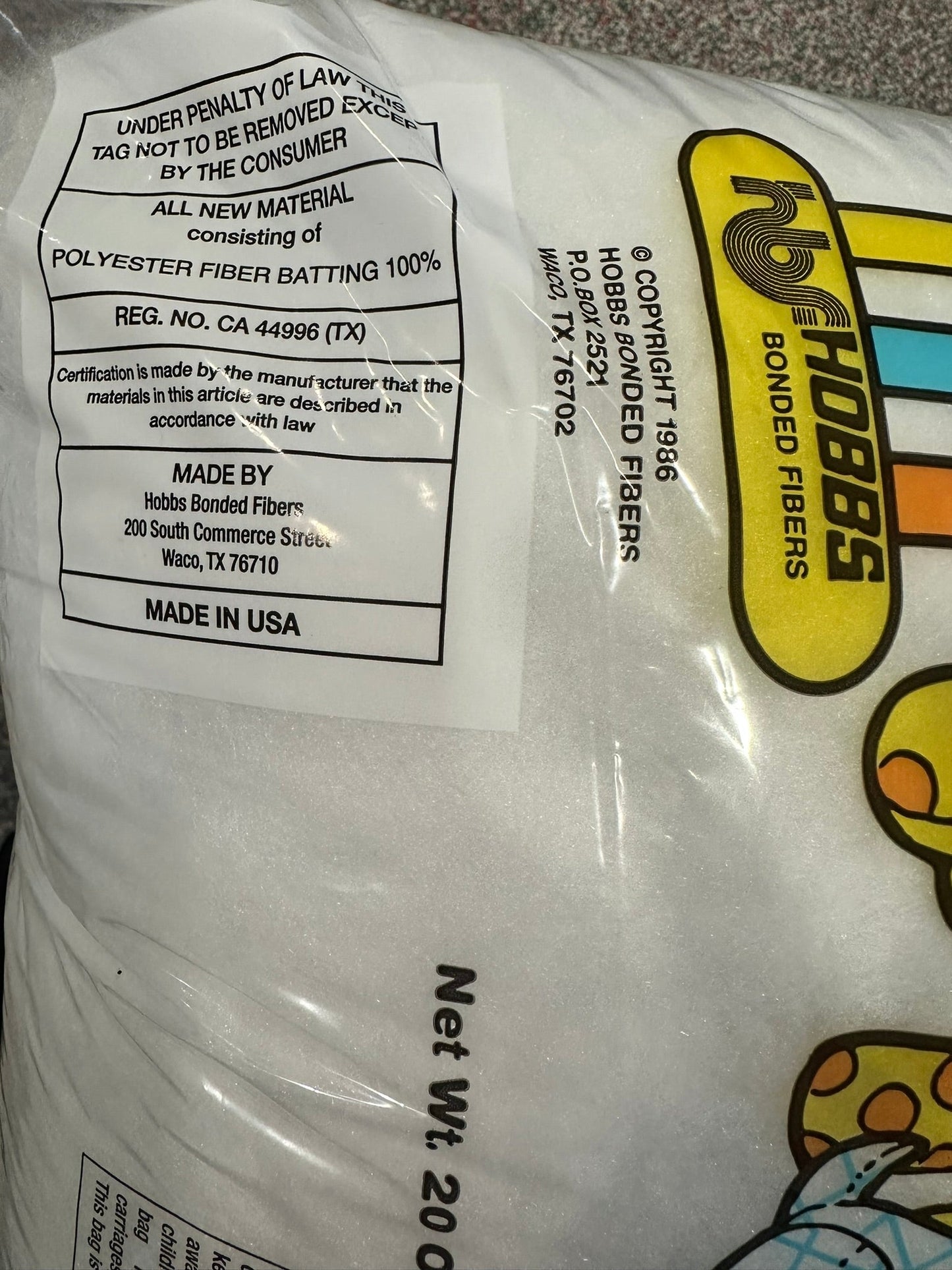 Hobbs Polyester Fiberfill-20oz Bag-Premium Polyester Fiberfill for Crafting & Stuffed Animals-*Includes Shipping Hobbs Bonded Fibers