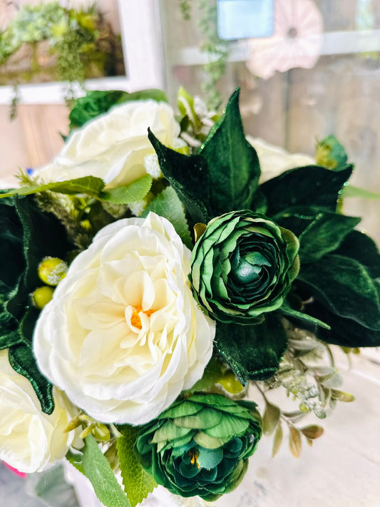 Emerald Green and White Centerpiece – Velvet Holiday or Wedding Arrangement TCT Crafts