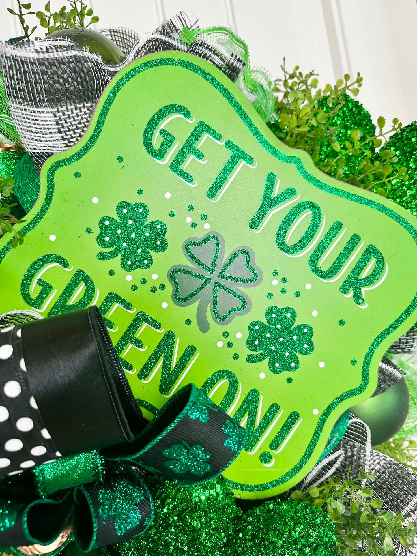 Irish Themed St. Patrick's Day Wreath-Handmade Door Decor-Glitter Shamrocks-Pot of Gold-Green Ornaments-Artificial Greenery-TCT Crafts TCT Crafts