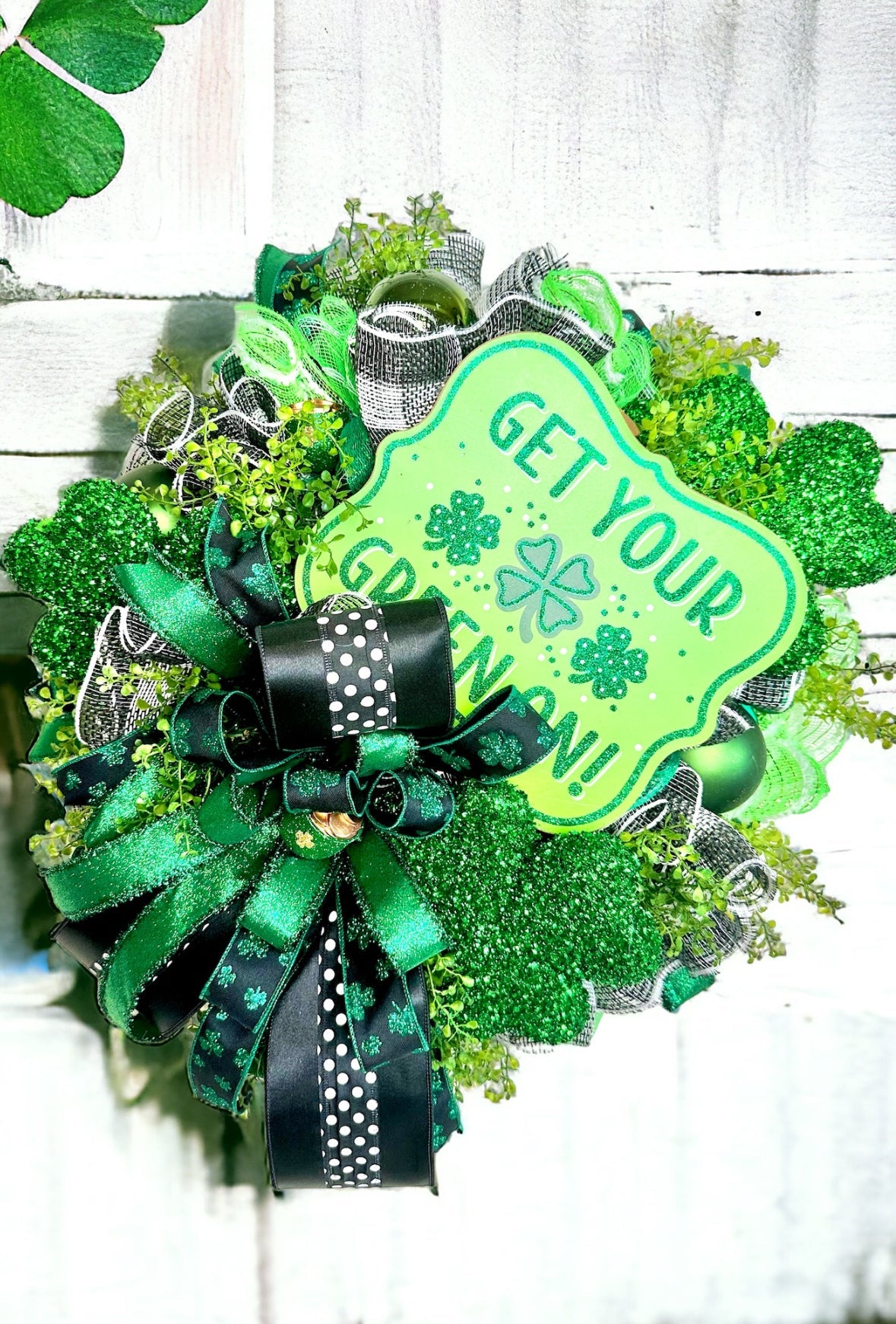 Irish Themed St. Patrick's Day Wreath-Handmade Door Decor-Glitter Shamrocks-Pot of Gold-Green Ornaments-Artificial Greenery-TCT Crafts TCT Crafts