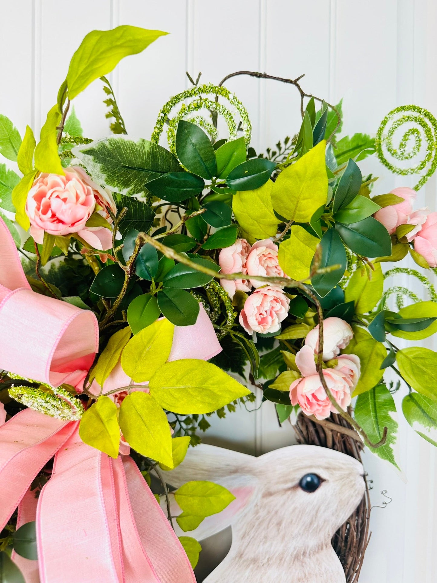 Handcrafted Spring Bunny Wreath - Limited Edition Easter Door Decor with Pink Florals and Ribbon Accents - TCT Crafts Seasonal Decor