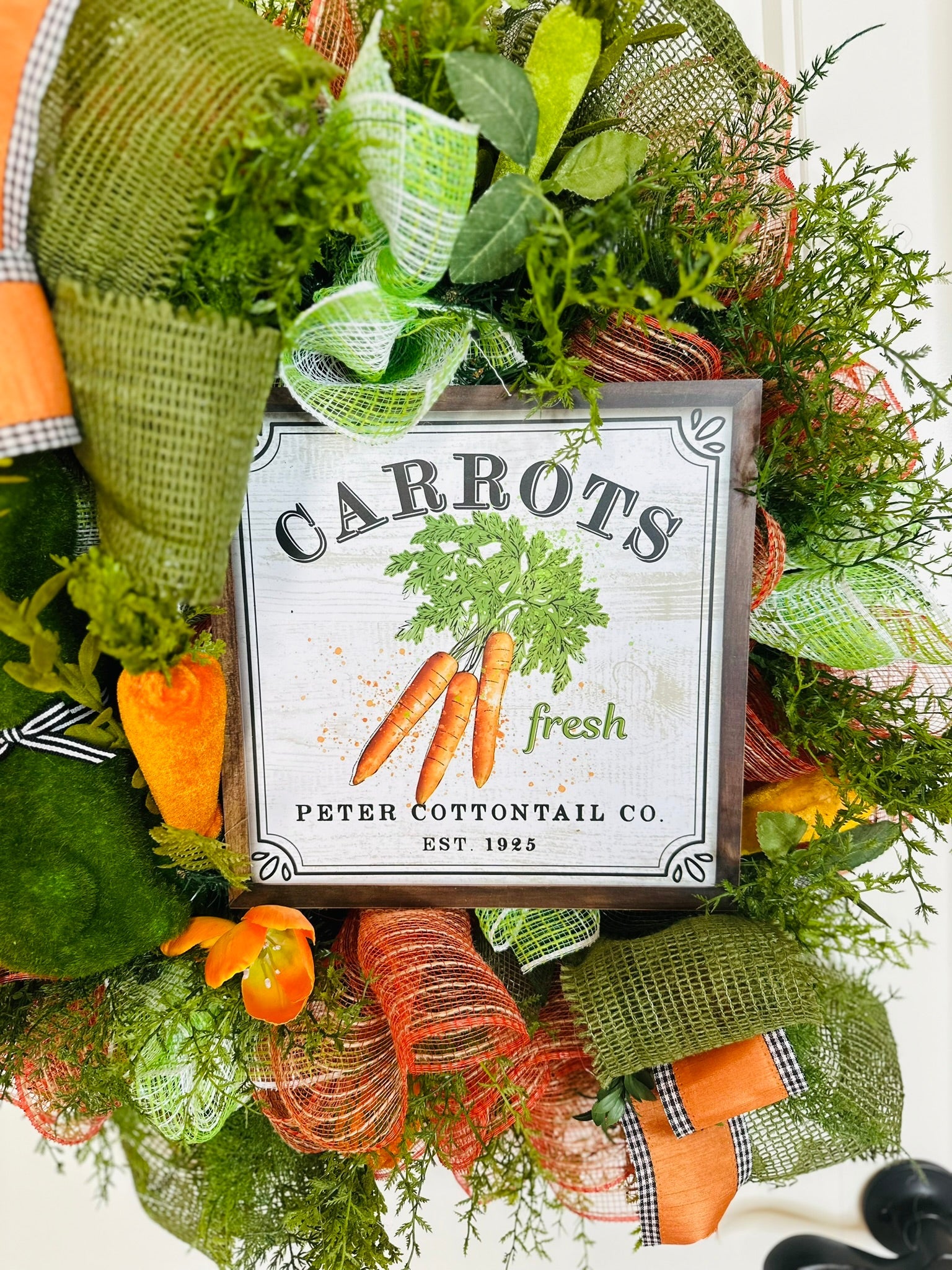 Easter Bunny Carrot-Themed Deco Mesh Wreath - Green & Orange Easter Spring Decor - TCT Crafts Seasonal Decor TCT Crafts