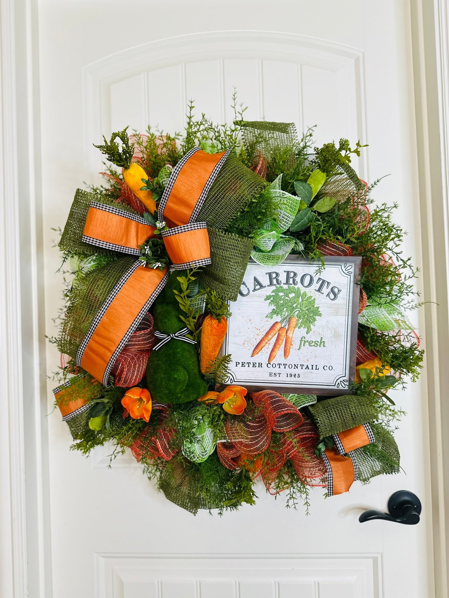Easter Bunny Carrot-Themed Deco Mesh Wreath - Green & Orange Easter Spring Decor - TCT Crafts Seasonal Decor TCT Crafts