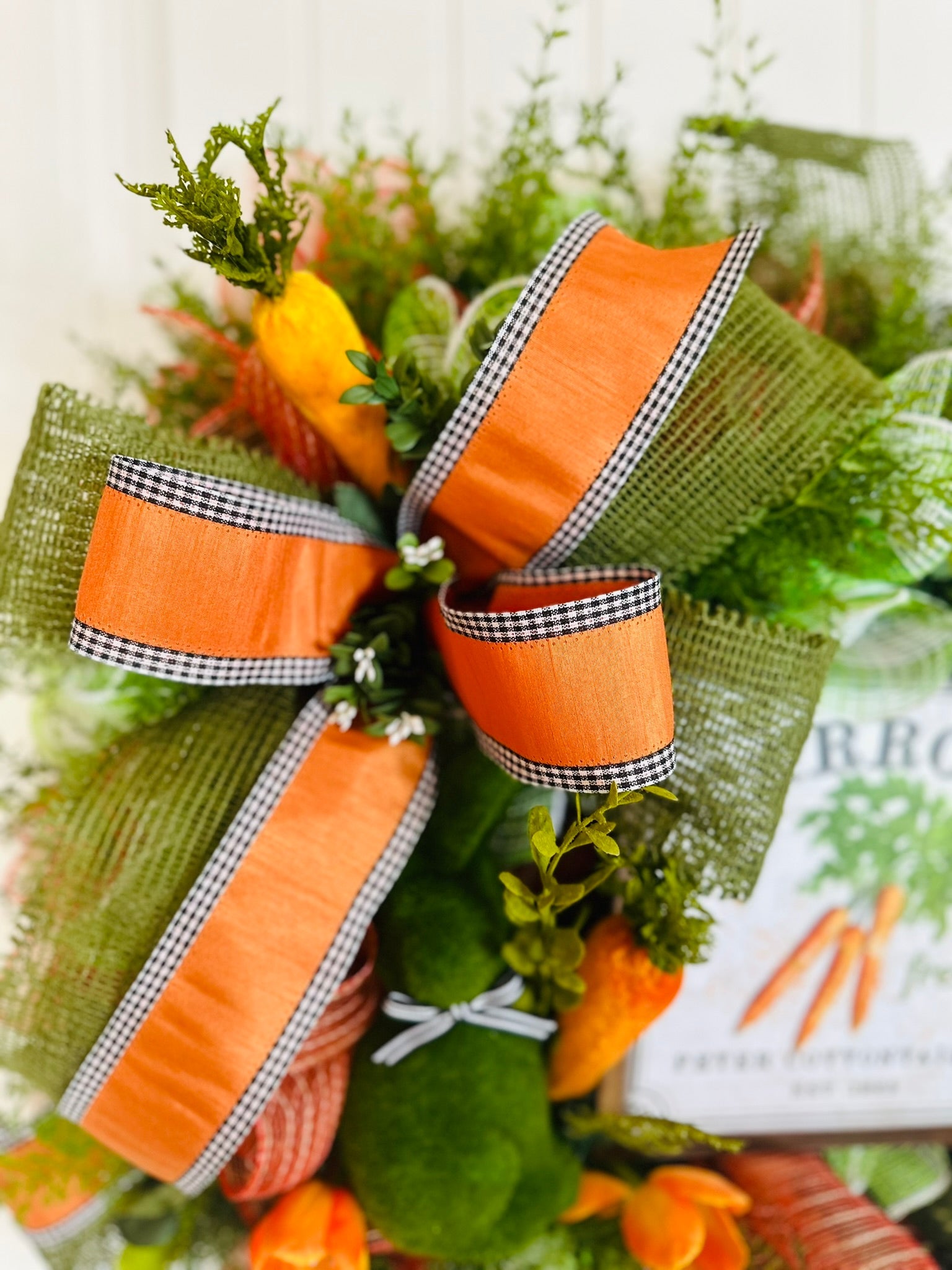 Easter Bunny Carrot-Themed Deco Mesh Wreath - Green & Orange Easter Spring Decor - TCT Crafts Seasonal Decor TCT Crafts