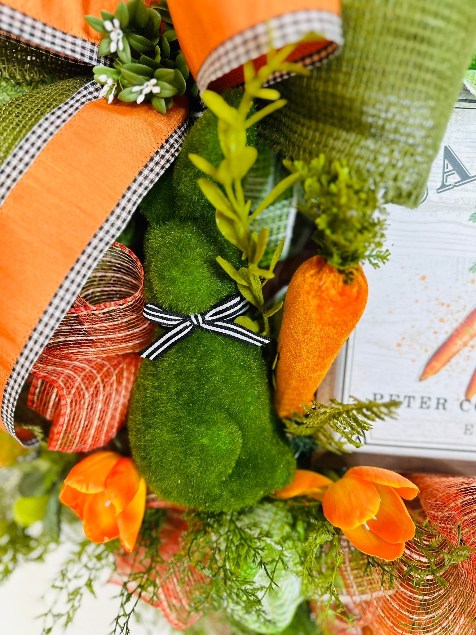 Easter Bunny Carrot-Themed Deco Mesh Wreath - Green & Orange Easter Spring Decor - TCT Crafts Seasonal Decor TCT Crafts