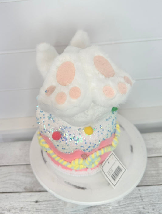 Set of 2 Furry Bunny Bottoms in Cake - 9.5" Styrofoam - White & Pastel Easter Decor - Foam Easter Wreath Attachments - MT26007 TCT Crafts