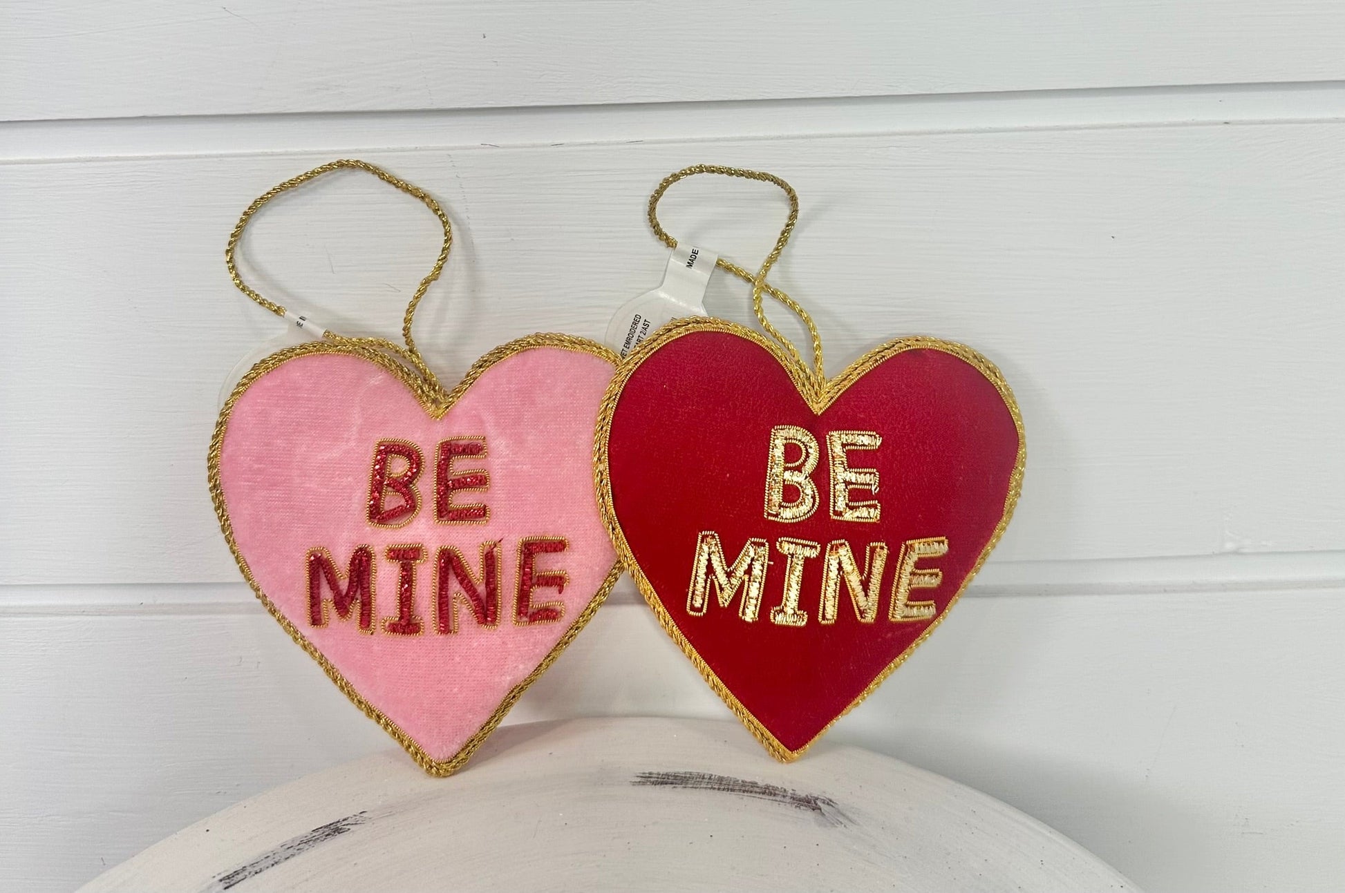 Set of 2- 4" Velvet 'Be Mine' Hearts - Embroidered in Pink/Red/Gold and Red/Gold - Valentine's Day Decor - TCT Crafts - (MTX71533) Regency