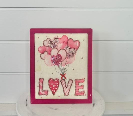8.5" 'Love' Balloons Shadow Box in Pink - MDF Embroidered Wall Art - Valentine's Day Decor - TCT Crafts (MTX70891) Regency