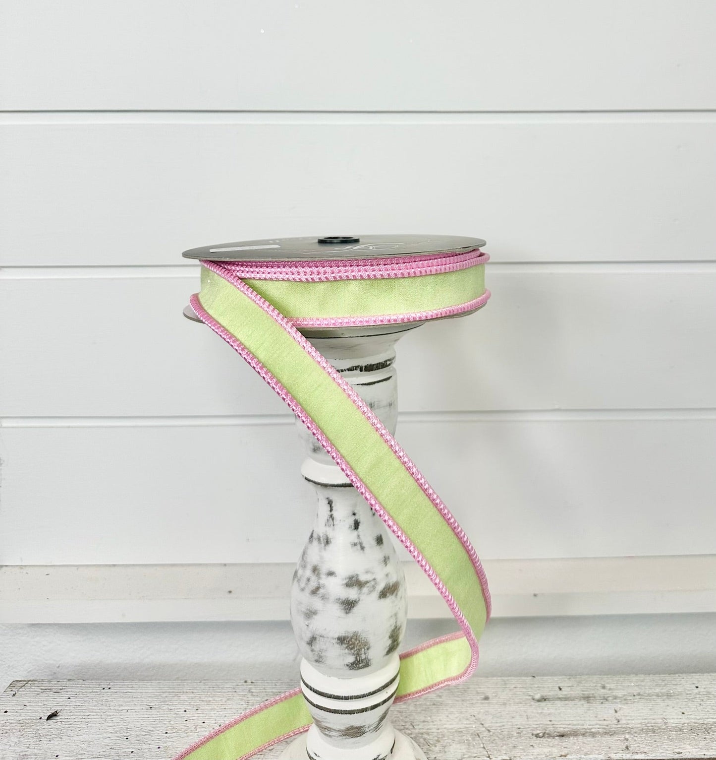 1"x10yd Designer Farrisilk Sherbert Cord Mint Green Wired Ribbon with Pink Trim - Mint Green Spring Wired Ribbon by TCT Crafts (RK531-13)