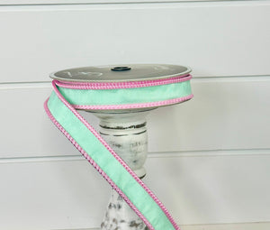 1"x10yd Designer Sherbert Cord Farrisilk Ribbon in Light Blue with Pink Trim - Elegant Ribbon - Spring Wired Ribby by TCT Crafts (RK531-16)