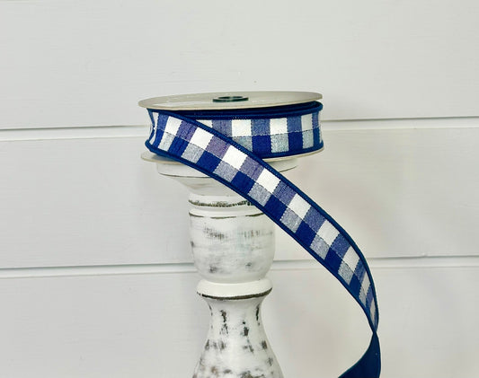 1"x10yd Navy/White Check Farrisilk Wired Ribbon - Designer Craft & Decor Ribbon - Navy Blue Wired Ribbon by TCT Crafts (RK502-21) TCT Crafts