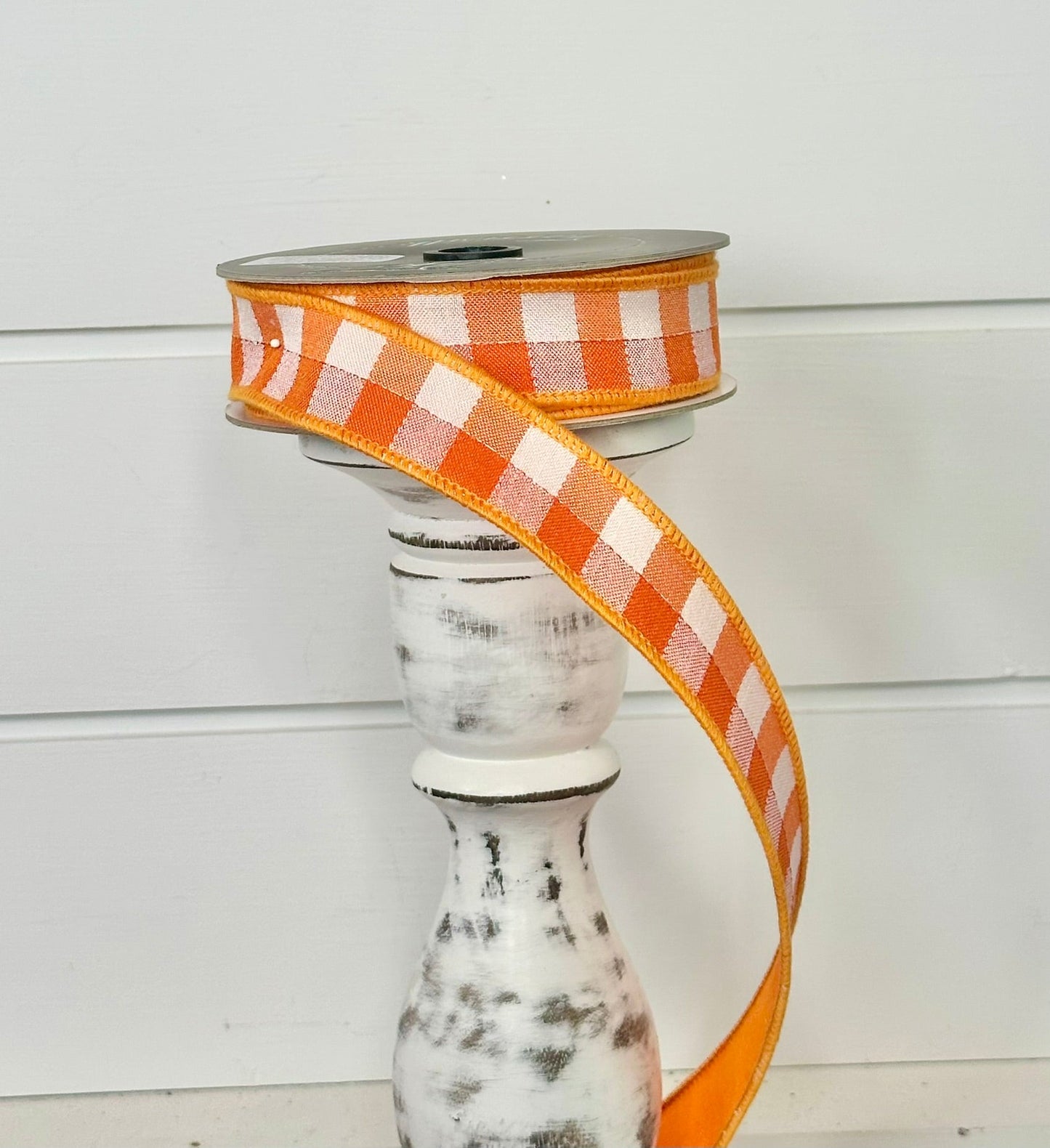 1"x10yd Orange/White Check Farrisilk Wired Ribbon - Designer Craft & Decor Ribbon - Orange Wired Ribbon by TCT Crafts (RK502-52) TCT Crafts