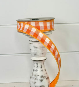 1"x10yd Orange/White Check Farrisilk Wired Ribbon - Designer Craft & Decor Ribbon - Orange Wired Ribbon by TCT Crafts (RK502-52)
