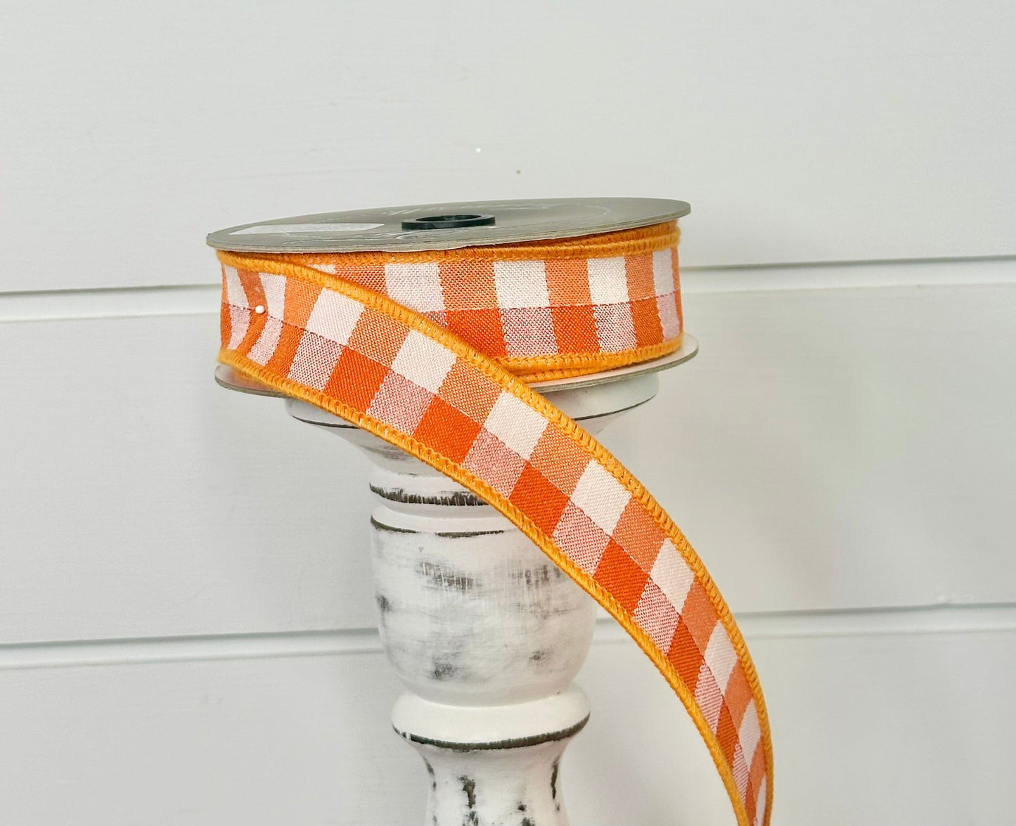 1"x10yd Orange/White Check Farrisilk Wired Ribbon - Designer Craft & Decor Ribbon - Orange Wired Ribbon by TCT Crafts (RK502-52) TCT Crafts