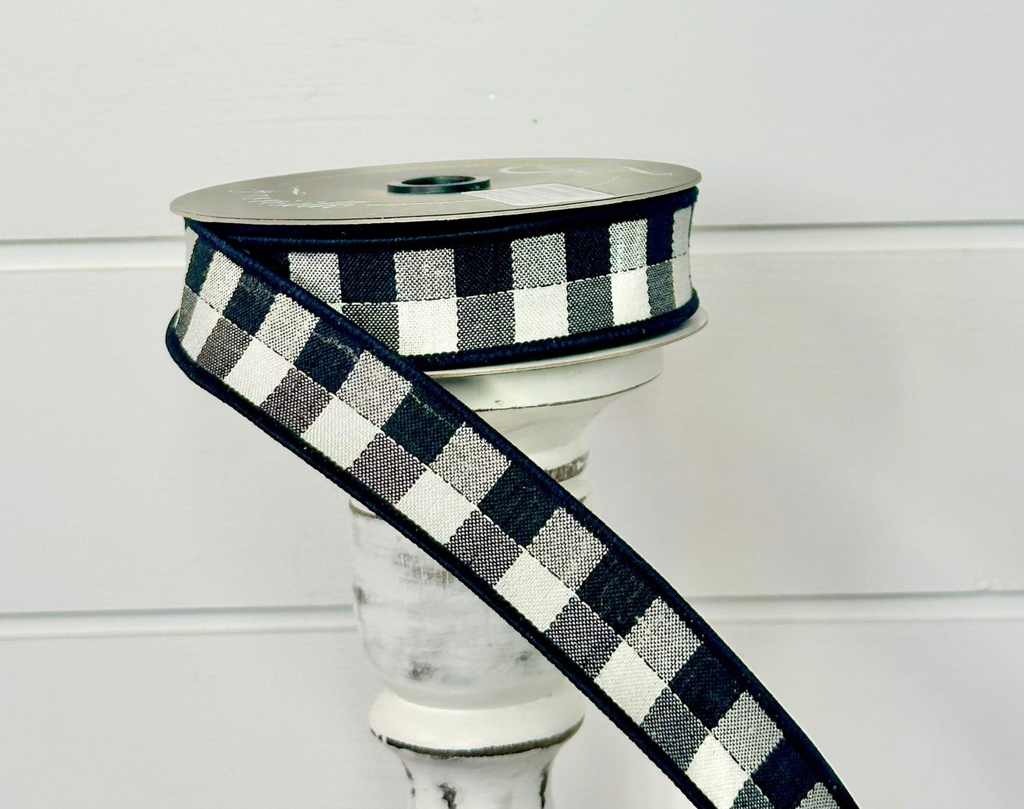 1"x10yd Black/White Check Farrisilk Wired Ribbon - Designer Craft & Decor Ribbon - Black Wired Ribbon by TCT Crafts (RK502-92)