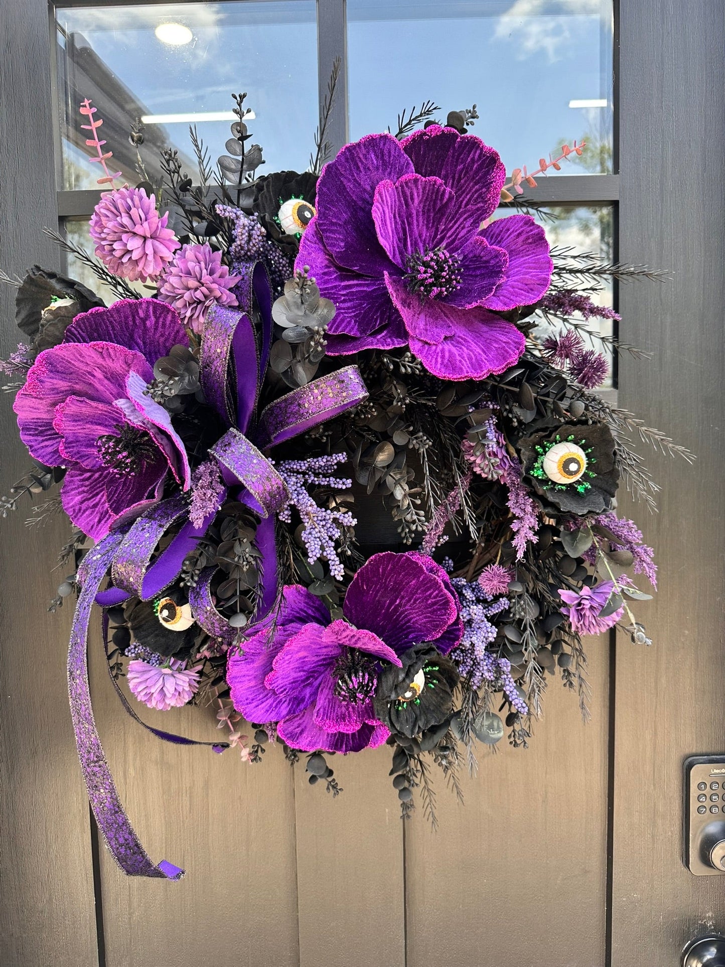 Purple Black Halloween Eyeball Wreath | Whimsical Floral Grapevine Wreath TCT Crafts
