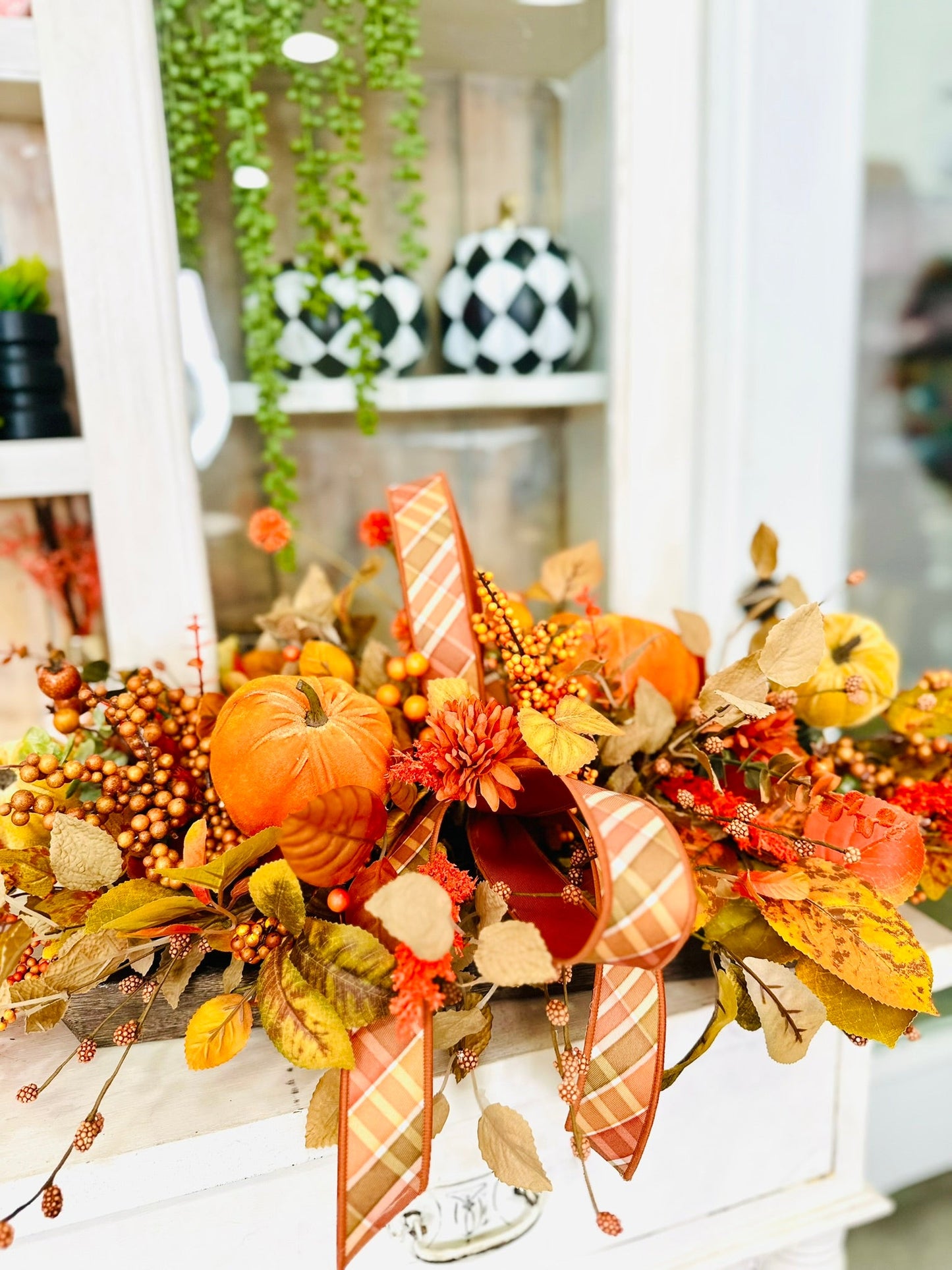 38" Fall Thanksgiving Centerpiece – Velvet Pumpkins & Autumn Berries TCT Crafts