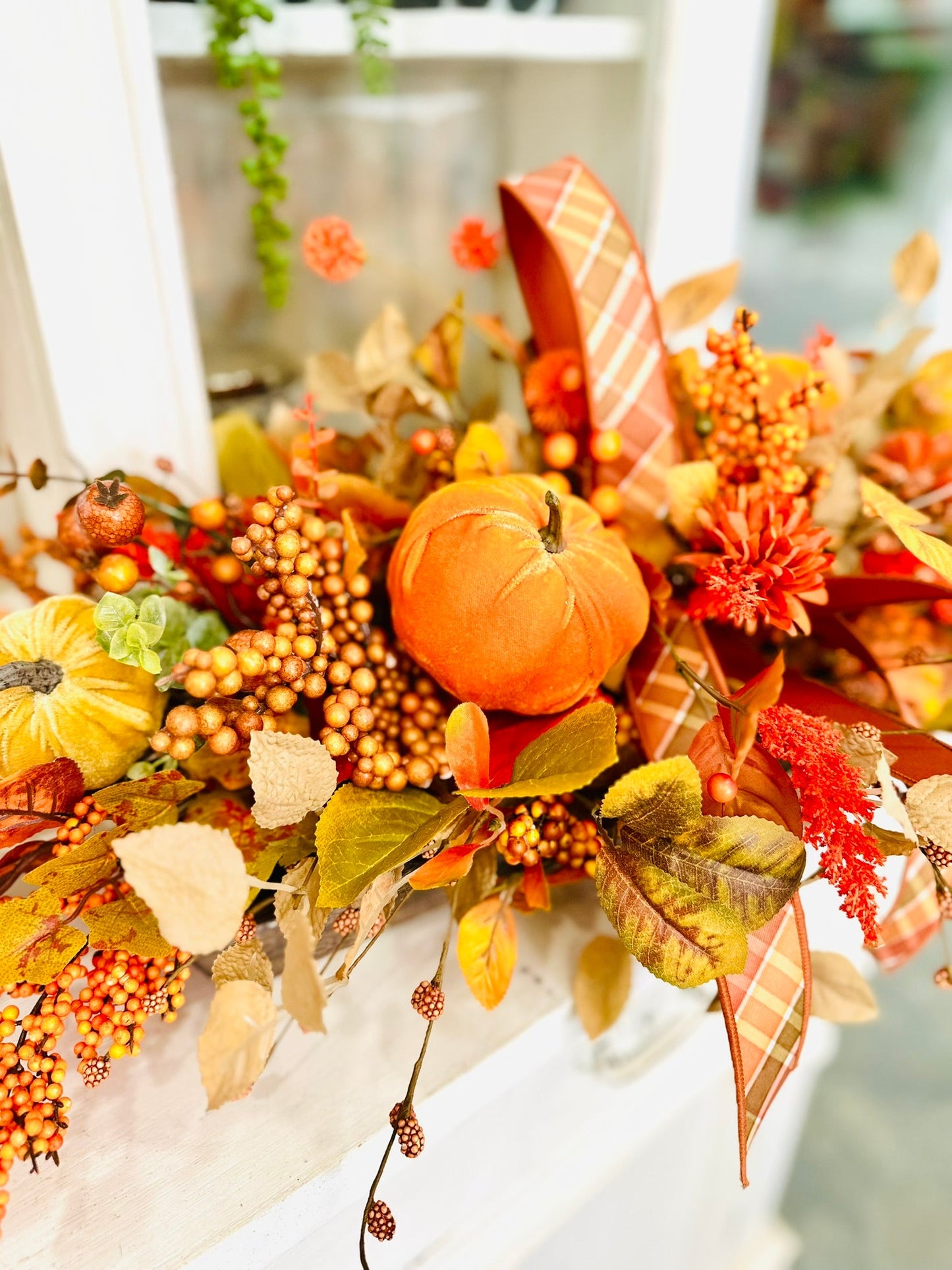 38" Fall Thanksgiving Centerpiece – Velvet Pumpkins & Autumn Berries TCT Crafts