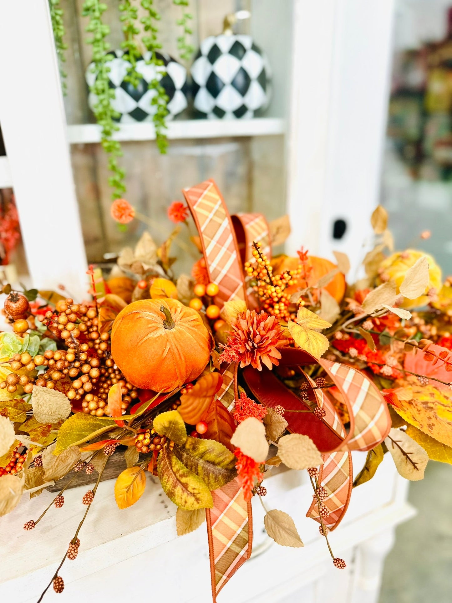 38" Fall Thanksgiving Centerpiece – Velvet Pumpkins & Autumn Berries TCT Crafts