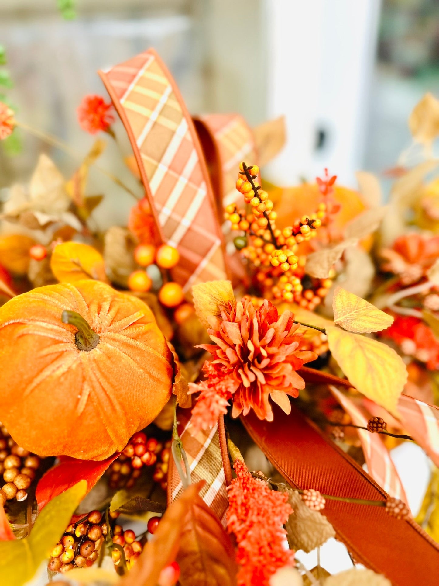 38" Fall Thanksgiving Centerpiece – Velvet Pumpkins & Autumn Berries TCT Crafts