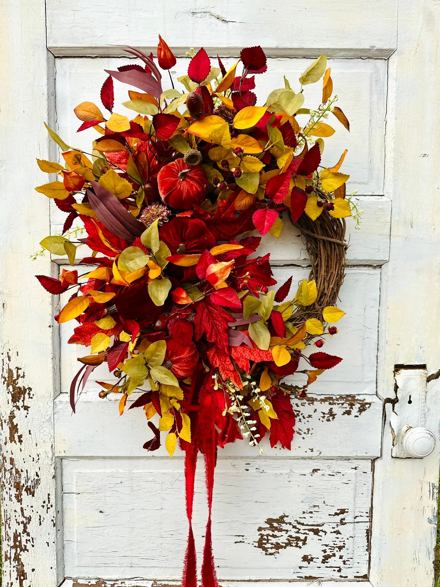 Velvet Pumpkin Fall Wreath for Front Door – 23" Autumn Decor TCT Crafts