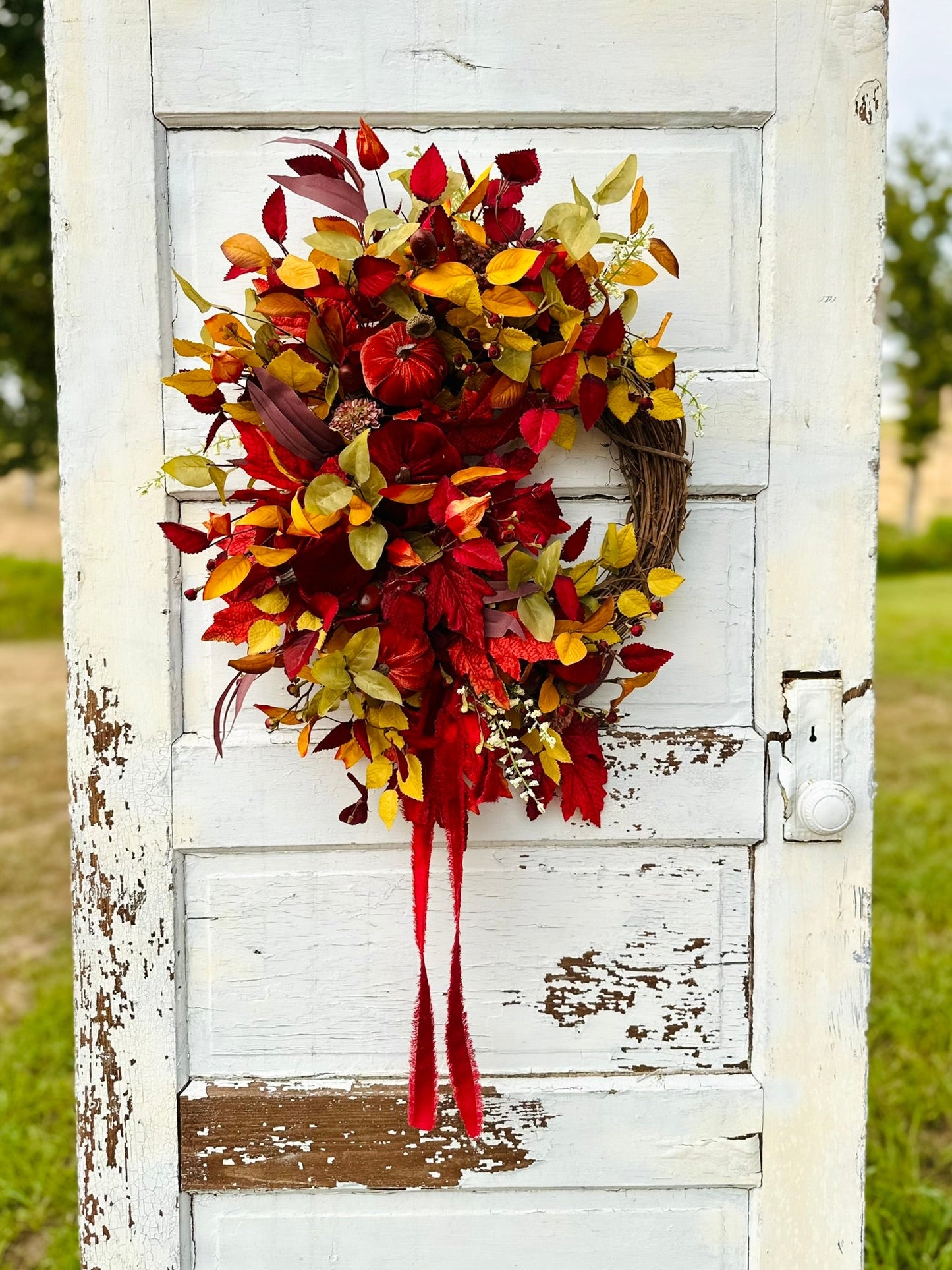 Velvet Pumpkin Fall Wreath for Front Door – 23" Autumn Decor TCT Crafts