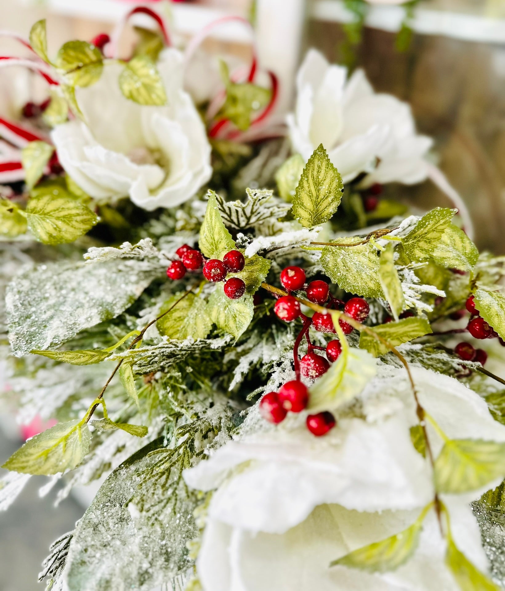 XL Snowy Magnolia Christmas Centerpiece – Winter Table Arrangement TCT Crafts