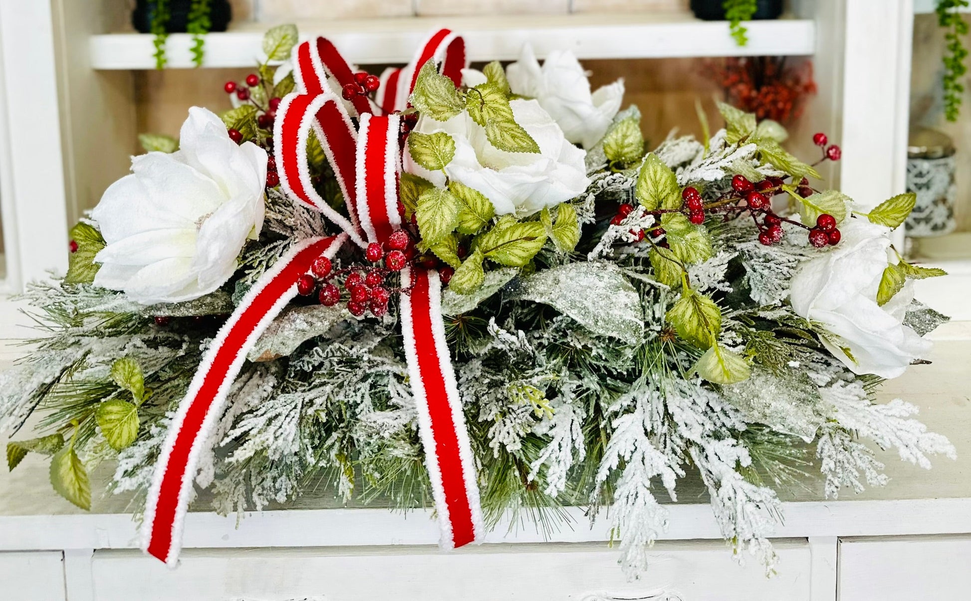 XL Snowy Magnolia Christmas Centerpiece – Winter Table Arrangement TCT Crafts