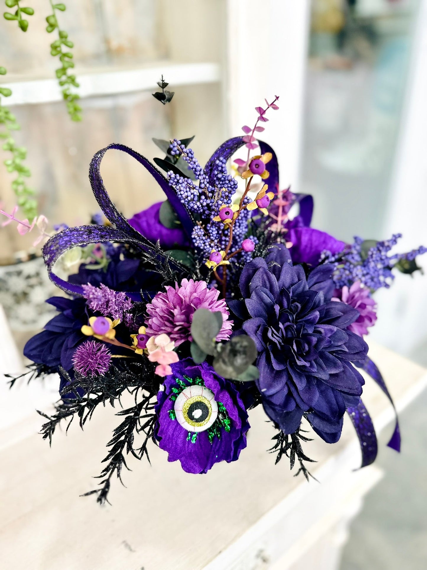 Small Purple Glam Halloween Eyeball Centerpiece – Gothic Floral Decor TCT Crafts