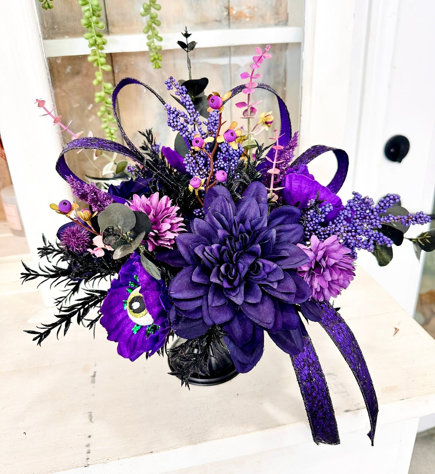 Small Purple Glam Halloween Eyeball Centerpiece – Gothic Floral Decor TCT Crafts