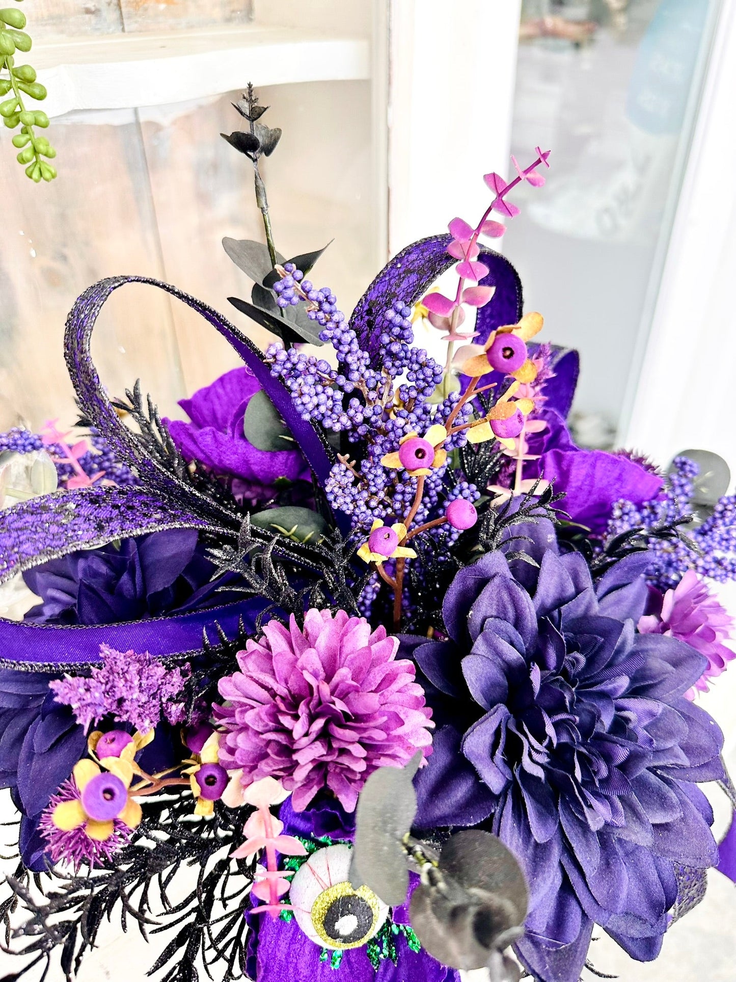 Small Purple Glam Halloween Eyeball Centerpiece – Gothic Floral Decor TCT Crafts