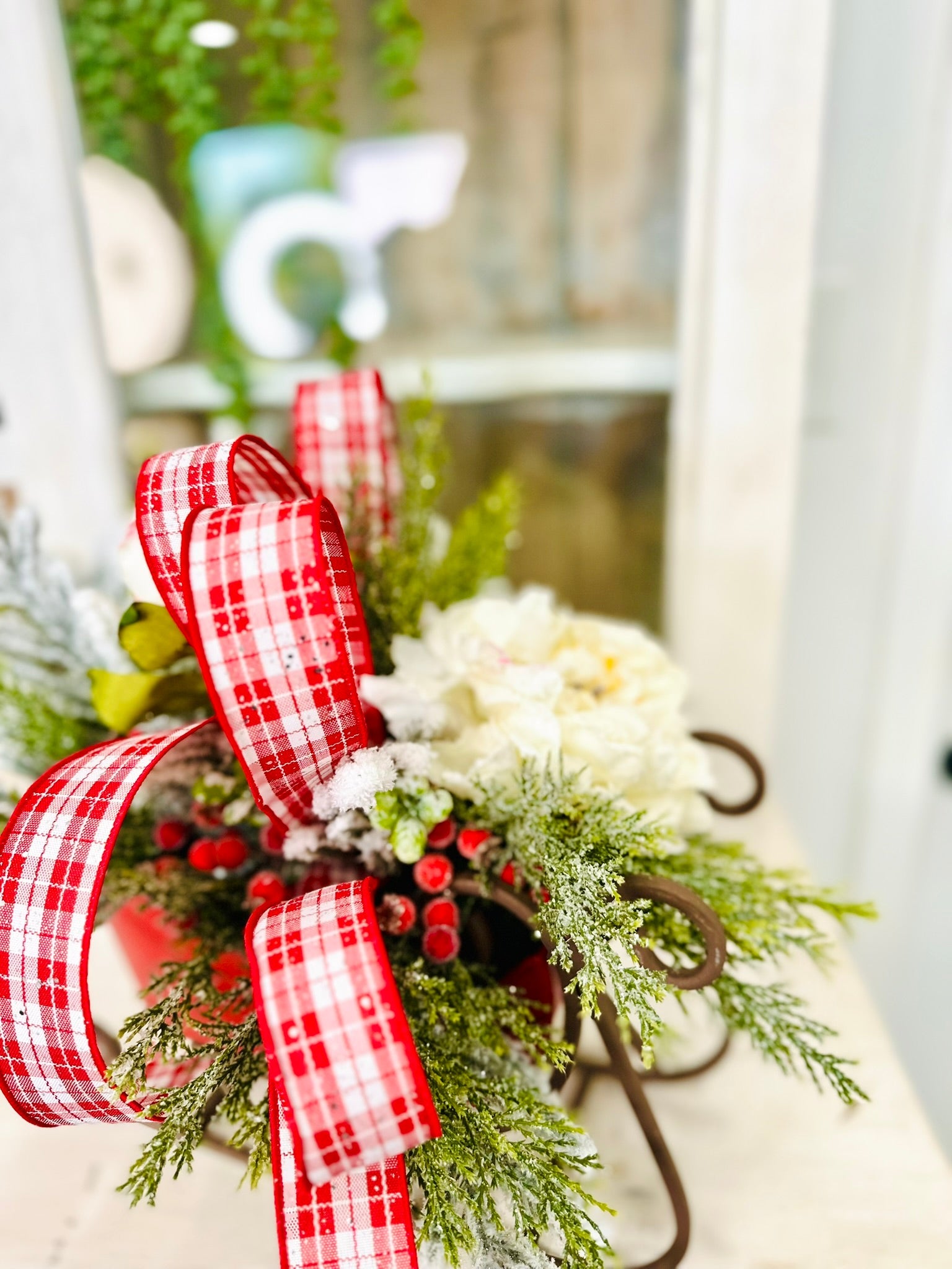 Small Christmas Sleigh Centerpiece with Plaid Bow & Winter Greenery TCT Crafts