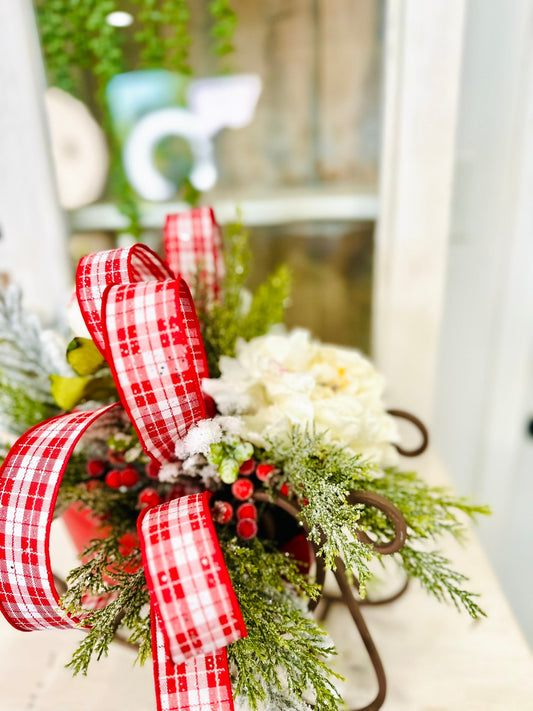 Small Christmas Sleigh Centerpiece with Plaid Bow & Winter Greenery TCT Crafts