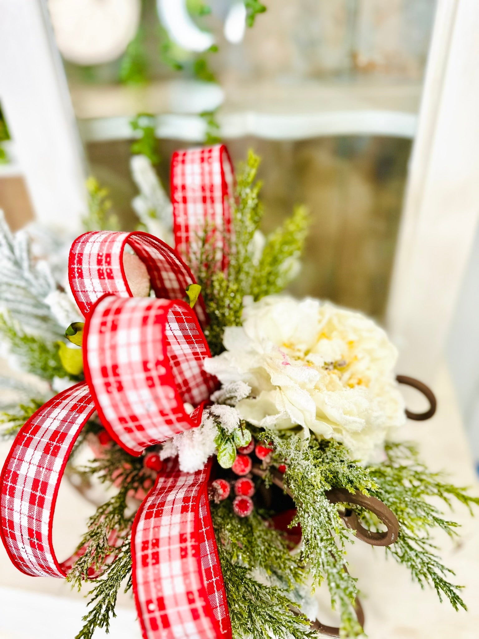 Small Christmas Sleigh Centerpiece with Plaid Bow & Winter Greenery TCT Crafts