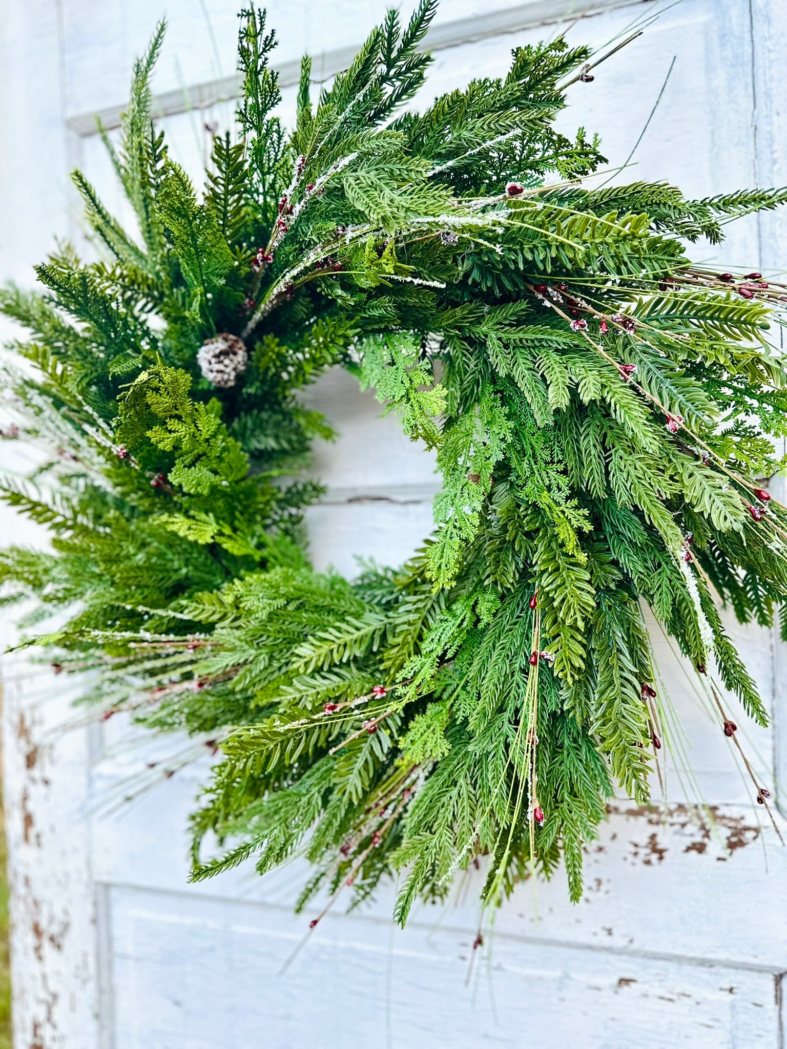 24" Mixed Pine Evergreen Wreath – Artificial Christmas & Winter Door Decor TCT Crafts