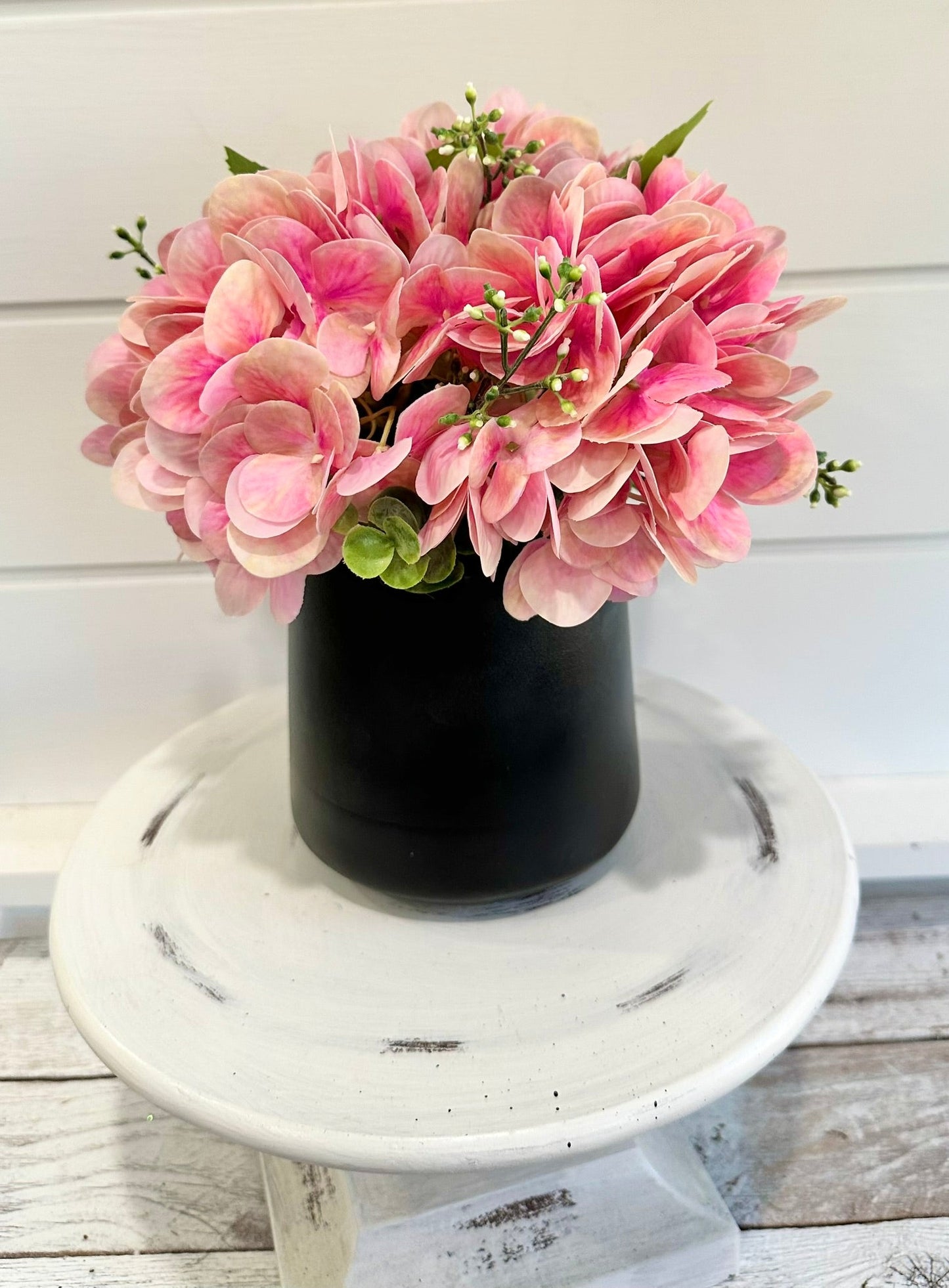 Blush Pink Hydrangea Faux Flower Arrangement in Modern Black Vase, Elegant Home Decor Centerpiece, Perfect Floral Gift for Mom - TCT Crafts TCT Crafts