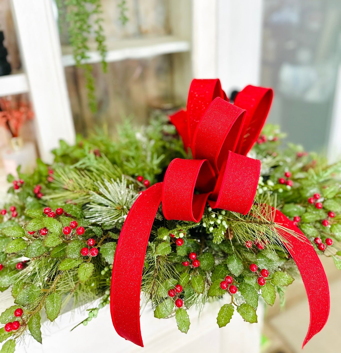 Christmas Candle Arrangement – Holiday Centerpiece with Pine, Holly & Optional Flameless Candles TCT Crafts