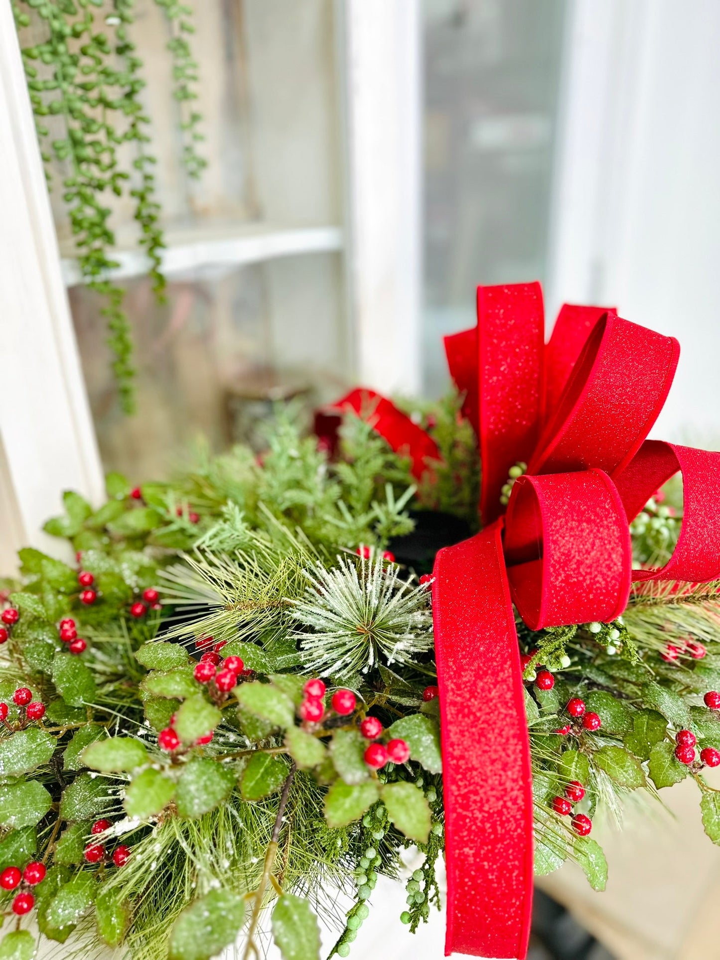 Christmas Candle Arrangement – Holiday Centerpiece with Pine, Holly & Optional Flameless Candles TCT Crafts