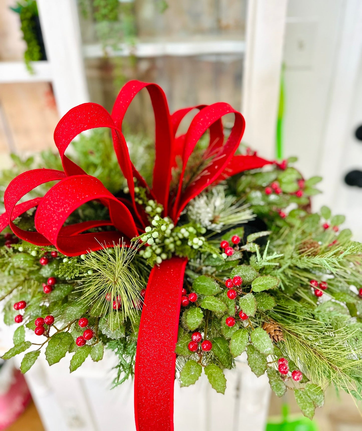 Christmas Candle Arrangement – Holiday Centerpiece with Pine, Holly & Optional Flameless Candles TCT Crafts