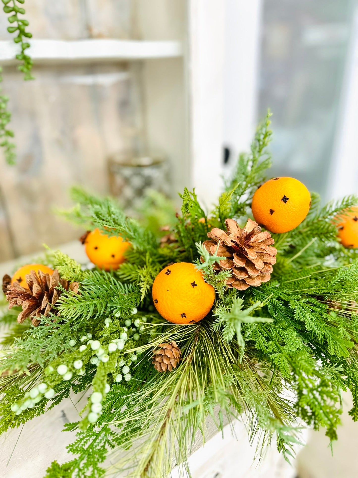 Winter Citrus & Pinecone Arrangement – Holiday Centerpiece with Orange Clove Picks TCT Crafts