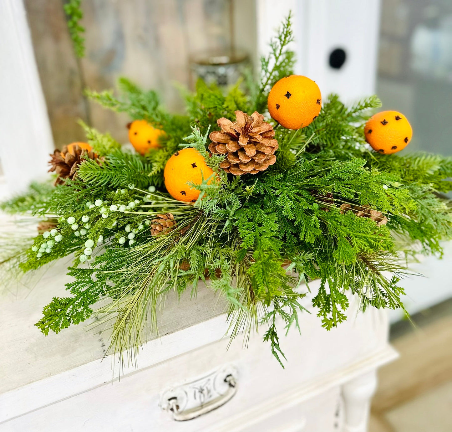 Winter Citrus & Pinecone Arrangement – Holiday Centerpiece with Orange Clove Picks TCT Crafts